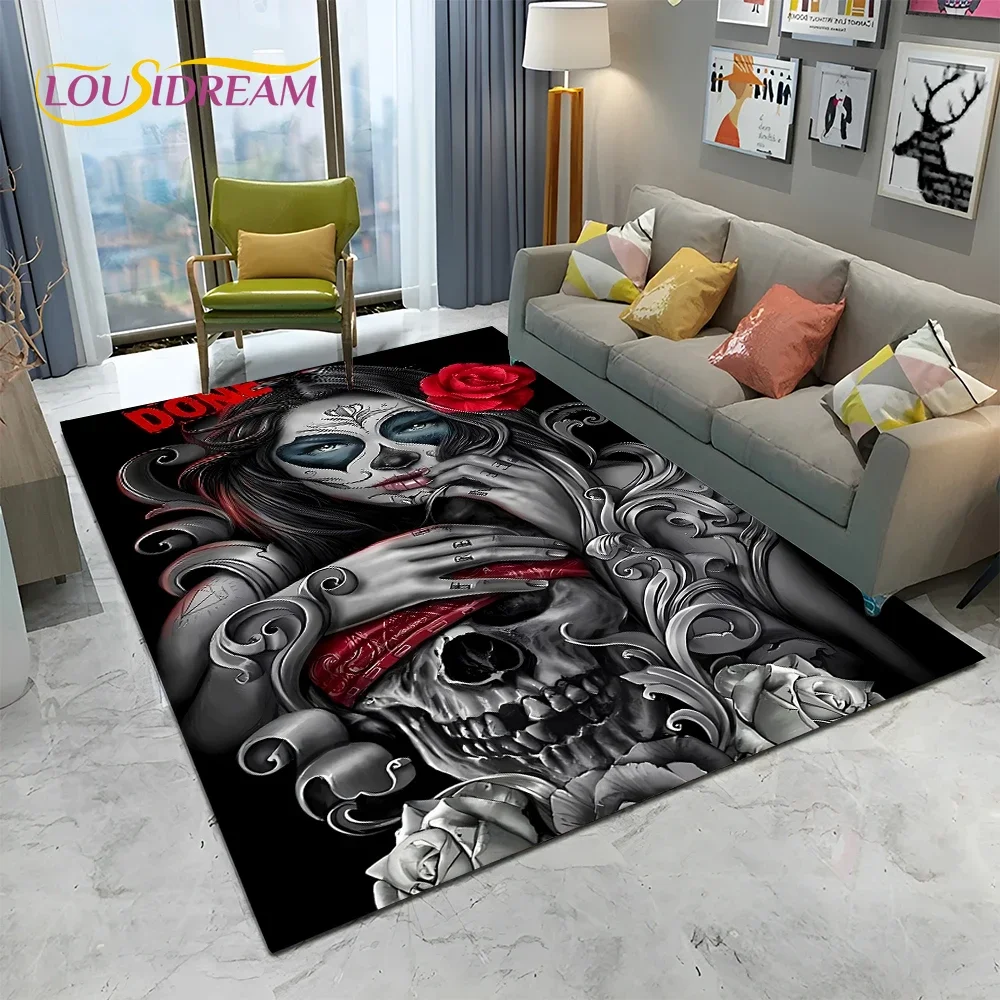 Home Textiles Sale - Ковер-дорожка с готическим мотивом: женский череп,